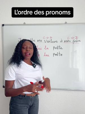 A post by @miss_lingua on TikTok caption: PRONOMs COD/ COI Je lui la prête / Je la lui prête ? #frenchwithwendy #frenchteacher #frenchlanguage #apprendre #learnfrench #revision #fyp #apprendrelefrançais 