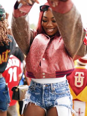 A post by @ishellee on TikTok caption: #tuskegeeuniversity owes me nothing!!!! #tu #Homecoming ❤️💛