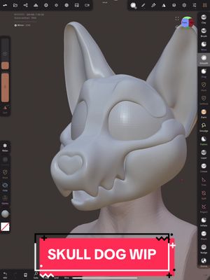 A post by @westscustomcreations on TikTok caption: Heavy on the WIP! Still playing with shapes mostly, gott fix that line across the cheeks too Sculpted in Nomad on my iPad #furry #fursuit #costume #cosplay #3dmodeling #3dsculpting #3dprinting #nomadsculpt