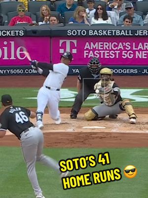 A post by @yankees on TikTok caption: Juan Soto’s 41 home runs from 2024 😎 #yankees #MLB #baseball #juansoto #homerun #silverslugger 