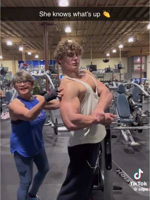 A post by @thejoeyswoll on TikTok caption: Granny putting us all on game and she looks amazing! This is why we LOVE the gym community. ❤️ @Sebastian Anderson #GymTok #gym #fyp