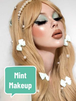 A post by @beatsbylizzie on TikTok caption: Mint makeup with a vintage twist #coquettemakeup #greenmakeup #vintagemakeup #coquette #demure #bluemakeup 