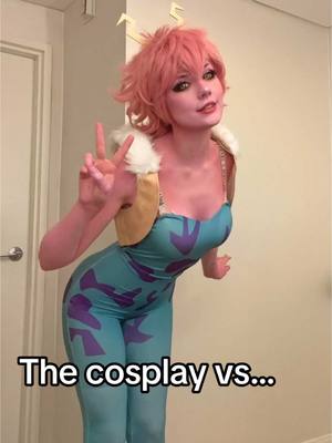 A post by @notmeggii on TikTok caption: More Mina Ashido <3! Cosplay vs the pics :3!  photos by @ candidjohnkim !!!📸 . #minaashido #minaashidocosplay #mha #mhacosplay 