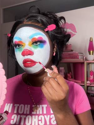 A post by @itsnef on TikTok caption: Supppper late Halloween post 🤣  I was debating posting this for so long because the white face in the beginning is truly terrifying LMFAOOO 😭 but I loved being a cutesy clown 🤗🩷 Inspo: @BeatsByDeb 🥰 #fyp #clownmakeup #makeuptransformation 