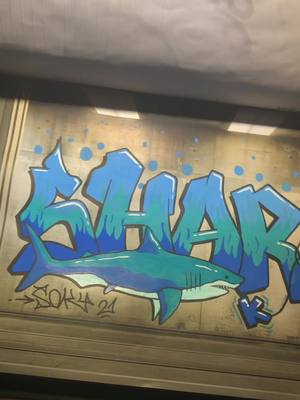 A post by @_soky21_ on TikTok caption: Not my best☹️#graffiti #graff #caracter #posca #shark #piece 