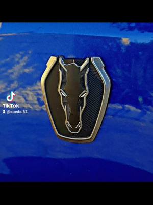 A post by @suede.82 on TikTok caption: Dark Horse Mustang 🐎 💙🔥💙 #darkhorse #darkhorsemustang  #mustang #musclecars #500horsepower #americanmuscle #ford #darkhorsemustangclub #fypシ #fyp #pony 