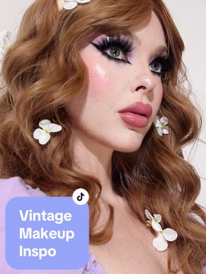 A post by @beatsbylizzie on TikTok caption: She is so Pricilla Presley inspired 💜#pricillapresley #vintagemakeup #vintagevibes #purplemakeup @Moonplay cosmetics @Jeffree Star Cosmetics @Lilly Lashes 