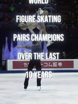 A post by @rareonice on TikTok caption: World figure skating pairs champions over the last 10 years 🦅 #fyp #figureskating 