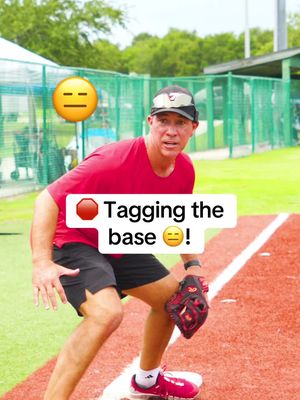 A post by @dukebaxter on TikTok caption: How to put down a tag is so important. Get in front of the bag an react to the ball. Adjustability is key. #baseball #baseballdevelopment #tagging