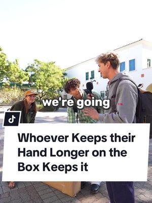 A post by @johnrusanov on TikTok caption: Whoever keeps their hand longer on the box keep it #manonthestreet #streetinterview 