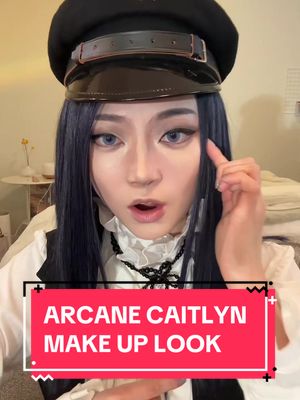 A post by @aeonik on TikTok caption: Replying to @‧˚₊*̥jjuunno‧˚₊*̥ caitlyn make up look #arcane #arcanecaitlyn #caitlyncosplay #cosplaymakeup 