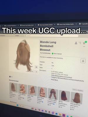 A post by @comfysunday on TikTok caption: Which one is your favorite? #robloxugc #robloxdev #robloxcurlyhair #roblox #ugc