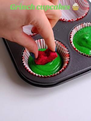 A post by @sweetjosiebakes_ on TikTok caption: Grinch cupcakes  I sightly under bake my hearts so they sont dry out when i place them into the green batter. Beginner friendly and fun for the whole family. #beginnerbaker #christmas #holidaybaking #EasyRecipe 