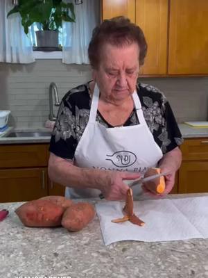 A post by @nonnapiaa on TikTok caption: Nonna Pia’s sweet potatoes made her way! (with a little trick up her sleeve for dessert!) 👵🥧 @Sam’s Club #samspartner #samsclub #nonnapia #sweetpotatoes #applepie 