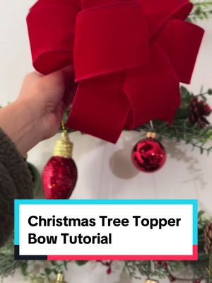 A post by @monicacraftsitall on TikTok caption: Celebrating my 100K followers with this Christmas tree topper bow tutorial  🫶🫶 #bowdiy #ribbon #moño #christmasbow 