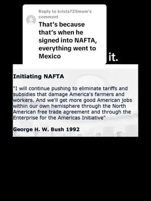 A post by @justadadoftiktok on TikTok caption: Replying to @krista725mom #nafta #bad for #america #good for #mexico #tarrifs #Trump #american #first #jobs #creation 