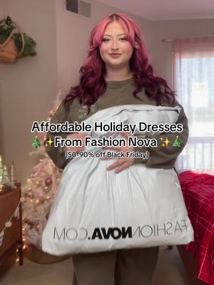 A post by @allicaitlin on TikTok caption: Get these holiday dresses from @FashionNovaCURVE ! 50-90% off EVERYTHING Hurry, it’s their Black Friday SALE!! #blackfridaydeals #plussizedresses #holidaydress #blackfridayhaul #fashionnovacurve #holidayoutfits #christmasdress 