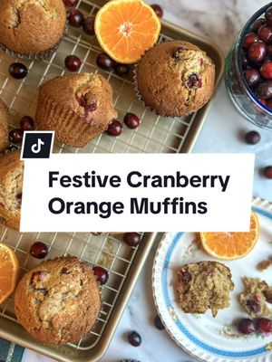 A post by @vivaciousgourmet on TikTok caption: ✨ Festive Cranberry Orange Muffins 🍊🍰 Time for Holiday baking! Get ready to indulge in these moist, flavourful muffins packed with vibrant cranberries and a zesty kick of orange! Perfect for the holiday season, this easy recipe will have your whole family asking for seconds.  ✨ Ingredients: - 1/2 cup butter - 3/4 cup granulated sugar - 2 large eggs (room temp) - 1/2 cup yogurt or sour cream - 2 tsp vanilla extract - Zest of 2 oranges - 1 and 3/4 cups all-purpose flour - 1 tsp baking soda - 1 tsp baking powder - 1 tsp ground cinnamon - 1/2 tsp salt - 2 Tbsp orange juice - 2 Tbsp almond milk - 1 and 1/2 cups fresh cranberries  ✨ Directions: 1. Preheat oven to 375°F and line a muffin tin with cupcake liners.  2. Cream butter and sugar in a stand mixer for 2 minutes.  3. Add eggs, yogurt, vanilla, and orange zest; mix for another 2 minutes.  4. In a separate bowl, whisk flour, baking soda, baking powder, salt, and cinnamon. Combine with the wet mixture. Stir in milk and orange juice.  5. Gently fold in cranberries, spoon into muffin tray, and bake for 20-25 minutes. Cool on a rack and enjoy! Don’t forget to save this recipe for your holiday baking! 🎄❤️ #BakersOfInstagram #CranberryMuffins #OrangeMuffins #BakingLove #FromScratch #BakersGonnaBake #FestiveEntertaining #HolidayBaking #MuffinMagic #HappyHolidays