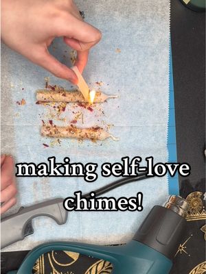 A post by @demurei on TikTok caption: this is how i make my self-love chimes! #SmallBusiness #witchtok #pagan #selflove #SelfCare #candles #selflovespell #candlemagic #etsy #etsyshop #etsyseller #witchesoftiktok #witch #paganism #spell 