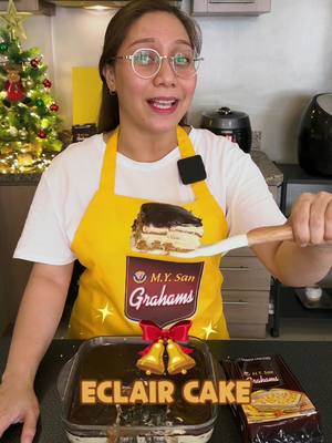 A post by @chefobang on TikTok caption: Pasko man o ordinary na adlaw, pwede mag no bake Eclair Cake. Lami, as Easy as 1-2-Treats, at less 200 pesos pa! #SarapSulitinNgHolidays with #MYSanGrahamsQualitreats #MYSanGrahamsChristmas​ 