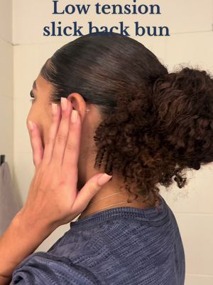 A post by @brianna.oats on TikTok caption: A good edge control can keep your hair sleek without having to tie it up so tight! :) I’ll never get tired of her💅🏽 #fyp #natural #naturalhair #curlyhair #hairtutorial #naturalhairtutorial #buntutorial #hair #foryou