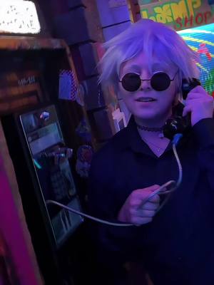 A post by @heyimjinx on TikTok caption: You use to call me on my cellphone ☎️ @Snowflakexxbabii #getosuguru #gojousatoru #jjk #jjkedit #getocosplay #gojosatoruedit #gojocosplay #satosugu 