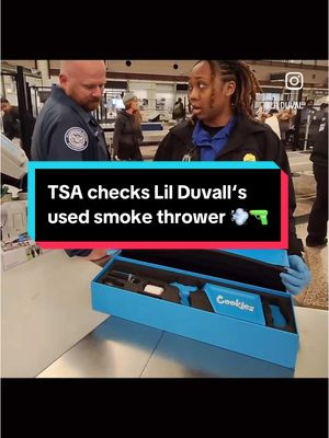 A post by @stinje on TikTok caption: Lil Duval at the Denver airport! 😮😂 TSA is cool for that 🙌👏 #TSA #lilduval #cookies #fuma