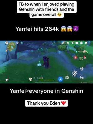 A post by @scara.matcha on TikTok caption: I don’t even use Yanfei anymore, matter fact I’m rarely in the game, first uploaded this on September 1, 2022😭😭 @eden #fyp #GenshinImpact #yanfei #yanfeishowcase #fypシ゚viral #throwback #genshin 