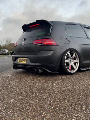 A post by @sciroccob on TikTok caption: Cheeky flame at the end 🔊💥🔊💥🔊💥 #akrapovic #dasauto #akra #mk75r #golfr #mk7r #te37 #rayswheels 