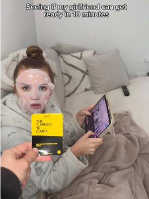 A post by @grayskitz2 on TikTok caption: Do you think you could get ready in 10 minutes? 😂 Courtney was not happy about this! @SERVDCARDS #servd #servdcards #comedy #couple #grayskitz2 #Ad