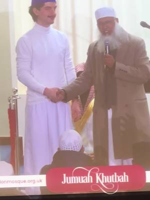 A post by @taz1518 on TikTok caption: Today, after Friday prayers at the East London Mosque, a brother embraced Islam. May Allah accept him..Amen.#islamic_video 