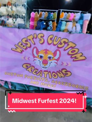 A post by @westscustomcreations on TikTok caption: West’s Custom Creations is at Midwest Furfest 2024! Come on in to Dealers Den and visit us at Aisle E 18-20, we’ll be here all weekend! We have fursuit premades, tails, paws, bases, accessories and more! See you soon! 💕✨ #mff #midwestfurfest #furry #furryfandom #fursuit 