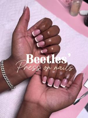 A post by @kniamyaw on TikTok caption: Finally got my hands on these & I am OBSESSED! I love me some french tips. & the pack comes with about 5 sets ranging in different sizes 😍 they dont disappoint you! #manicure #DIY #tutorial #foryoupage #fyp #SelfCare #frenchie #pressonnails 