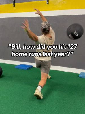 A post by @billleroy on TikTok caption: 5x10 1000 lb Rotational Med Ball Tosses daily 💪🏼 #gym #homeruns #comedy #baseball #workout #cranked #batflip 