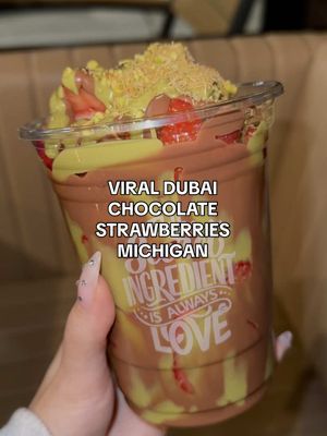 A post by @itskrisxlee on TikTok caption: Dreams really do come true!! @MeltnDip Michigan  #dubaichocolate #chocolatecoveredstrawberries #michigan #foodtiktok 