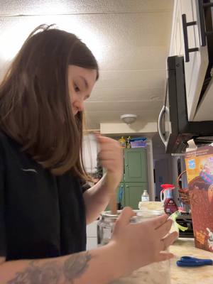 A post by @charityandfam on TikTok caption: Feed my sourdough starter with me!! Also dont mind the messy kitchen😅we cleaned the rest of the house and everything kinda just got moved in here 😂 #sahm #homsteadingtiktok #chickentok #sourdough #starter #chickeneggs #sahmof3kids #everythingiscontent 