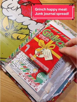 A post by @kiacreates on TikTok caption: a junk journal is a great excuse for a lot of things, including eating chicken nuggets (yes it was right after going the gym and no i won’t hear a word said about it ✋) I LOVE THE GRINCH 💚 and journaling #thegrinchwhostolechristmas #thegrinch #journalideas #grinchhappymeal #happymeal #grinchtiktok #grinchmas #merrygrinchmas #artjournal #junkjournal #journaling #journalwithme #commonplacebook #junkjournaling 