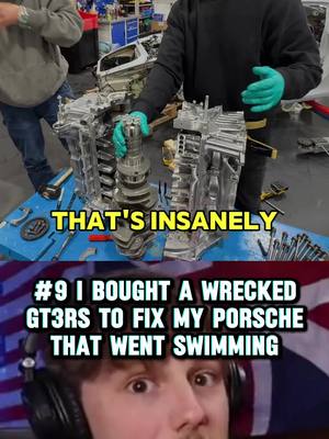 A post by @mat.armstrong on TikTok caption: #9: I BOUGHT A WRECKED GT3RS TO FIX MY PORSCHE THAT WENT SWIMMING #matarmstrong #matarmstrongbmx #engine #rebuild #car #cars #buildengine #build #builder #rebuildengine #rebuilder #rebuilding #building #supercar #PORSCHE #GT3RS #PORSCHE #Nissan