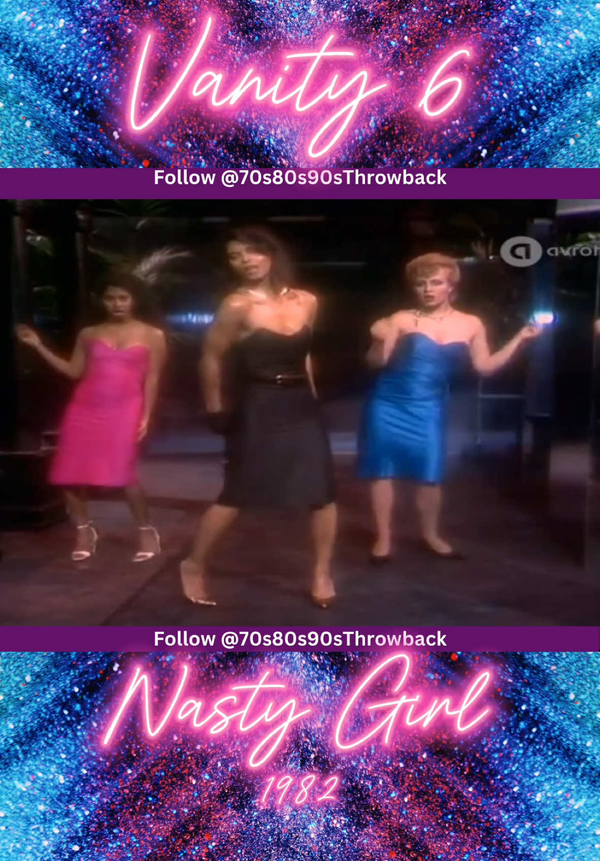 A post by @70s80s90sthrowback on TikTok caption: "Nasty Girl" is a song written and composed by American musician Prince. The song was first recorded by his protégée girl group Vanity 6 in 1982, who charted at number one on the US Hot Dance Club Play chart with their version. Prince gave the songwriting credit to lead singer Vanity, although he was the writer and composer. Inaya Day recorded a hit cover version of the song in 2004 that reached number nine in the UK Singles Chart. #Vanity6 #NastyGirl #Prince #80sMusic #fyp #GenX #1980s #genxtiktokers #genxcrew #80sSongs #throwbacksongs 