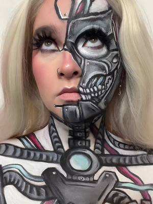 A post by @sfxaimee on TikTok caption: im still obbsessed with this look🦾🥹 ib: @Trinity #makeup #cyborg 