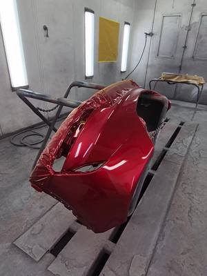 A post by @schmeed81 on TikTok caption: mazda 3,paint code 46v. 😎 #axalta#cromaxpro#waterbase#collisionrepair#paint#autobody#painter#iwata#sata#spraybooth#redseal#justanotherday.