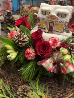 A post by @linder93 on TikTok caption: #flowers#christmasarrangements#thomaskinkade #roses 