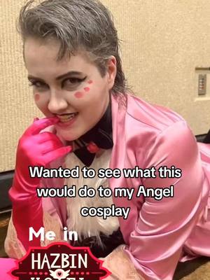 A post by @thedreamiestdaddy on TikTok caption: Had to try it on my Angel Dust cosplay from Megacon. only some minor misgendering #angeldust #angeldustcosplay #hazbinhotel #hazbinhotelcosplay #lgbtq #lgbt #trans #hethey #cosplay #CapCut 