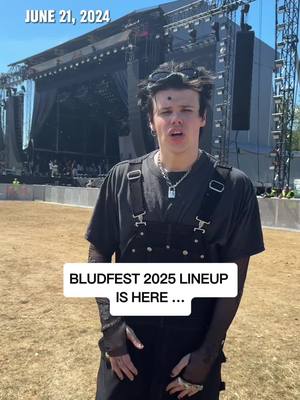 A post by @yungblud on TikTok caption: BLUDFEST YEAR TWO!!! its happening 🖤 saturday 21st of june at MILTON KEYNES BOWL. you have no idea what’s coming. GET READY!!! 🖤☠️🖤  FAN PRESALE 16TH MONDAY 10am GMT. [SIGN UP IN BIO] TIKTOK PRESALE 17TH TUESDAY 10am GMT. ONSALE 18TH WEDNESDAY 10am GMT.  #Bludfest #OnTour