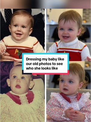 A post by @lorynpowell on TikTok caption: Dressing my daughter up like our old baby photos to see if she looks more like me or her dad #momanddaughter #momanddad #parents #babygirl #MomsofTikTok 