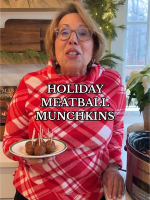 A post by @brunchwithbabs on TikTok caption: These old-school cocktail meatballs never disappoint. They bring back a touch of nostalgia — of simpler times and simpler recipes that everyone loves! One of the best parts of this recipe for me is that they can sit on the buffet or counter in the crockpot, and everyone can just help themselves. This year, I am taking it back to simpler times—even when it comes to appetizers! Enjoy. They are so easy and so yummy!   INGREDIENTS: 1/2 cup grape jelly  3/4 cup chili sauce 1 (24 oz) package of frozen meatballs INSTRUCTIONS: Combine grape jelly and chili sauce in the bottom of the slow cooker. Whisk until somewhat smooth. Pour in the frozen meatballs. Use a spoon to coat the meatballs in the sauce.  Cover the slow cooker and cook on HIGH for 2 hours or on LOW for 4 hours. When meatballs are heated through, turn the slow cooker to warm. Serve and enjoy!