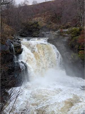 A post by @scotland_uncovered on TikTok caption: Falls of Falloch in full flow today 🏴󠁧󠁢󠁳󠁣󠁴󠁿  "Being at a great height on the mountain, we sate down, and heard, as if from the heart of the earth, the sound of torrents ascending out of the long hollow glen. To the eye all was motionless, a perfect stillness. The noise of waters did not appear to come this way or that, from any particular quarter: it was everywhere, almost, one might say, as if "exhaled" through the whole surface of the green earth. Glenfalloch, Coleridge has since told me, signifies the Hidden Vale; but William says, if we were to name it from our recollections of that time, we should call it the Vale of Awful Sound” Dorothy Wordsworth, 1803