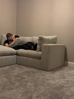 A post by @amyjaynecharles on TikTok caption: Finally unboxing our @OPA Living cloud sofa 😭🤍 #unboxing #sofa #newsofa #houserenovation @Luke Ryder 