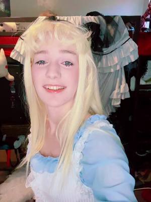 A post by @discount.yam on TikTok caption: Nothing will ever be funnier to me than using incorrect vibe audios for characters #discountalice #aliceinwonderland #alicecosplay #cosplayer #aliceinwonderlandcosplay #cosplay 