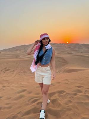 A post by @brollayounadam on TikTok caption: Golden hour in the dunes 🌅✨ #DubaiDesert #SunsetVibes #foruyou #explore 